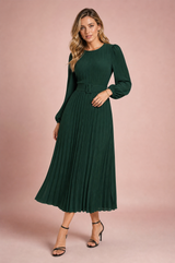 Belted Pleated Midi Dress