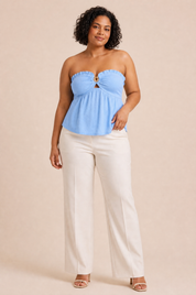 Top bandeau bleu dos nu | Porté sur une autre silhouette | Lounelle Paris
