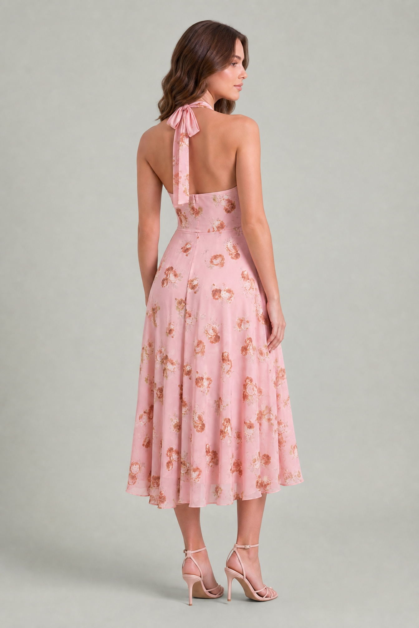Robe rose fleurie dos nu | Vue de dos | Lounelle Paris
