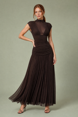 Brown Knit-Collar Maxi Dress
