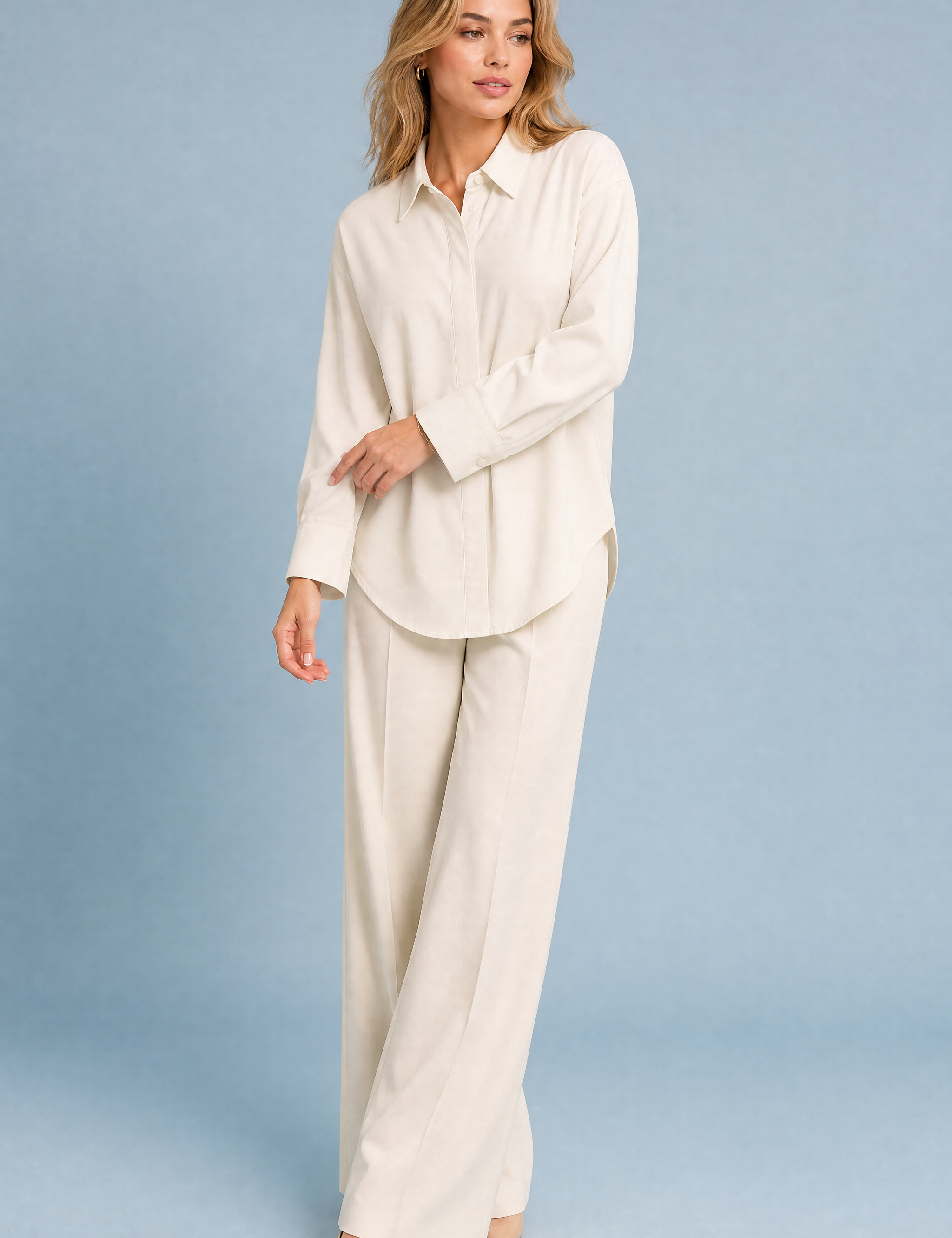 Ensemble crème ample à plis | Vue de face | Lounelle Paris