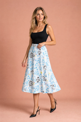 White Floral Print Midi Skirt