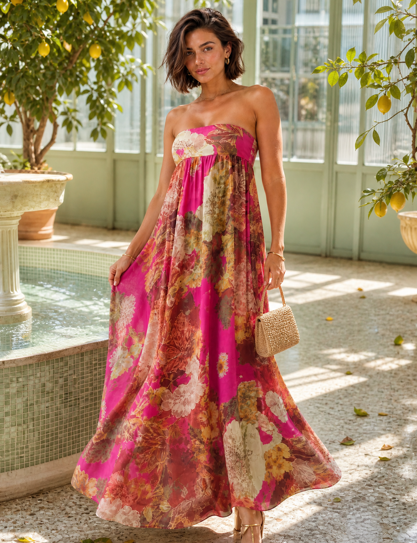 Robe longue bandeau évasée | Photo lifestyle | Lounelle Paris