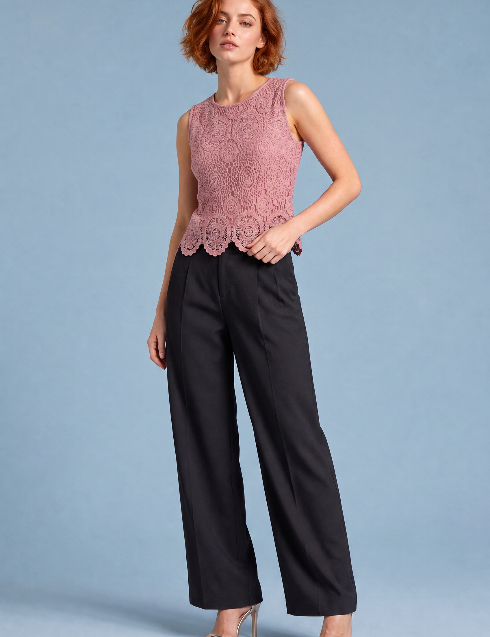 Top en dentelle bretelles larges | Variante Rose | Lounelle Paris