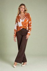 Orange Floral-Print Oversized Shirt