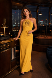 Robe longue jaune col halter | Deuxième photo lifestyle | Lounelle Paris