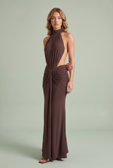 Draped Halter Backless Maxi Dress