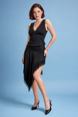 Black asymmetric lace co-ord