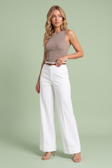 Belted Mid-Rise Wide-Leg Pants