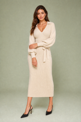 V-Neck Balloon-Sleeve Maxi Dress