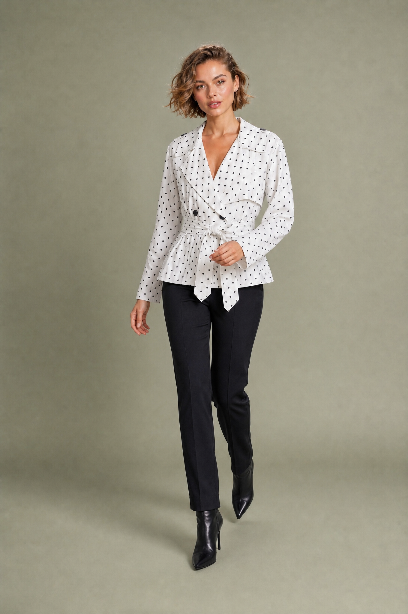 Trench blanc à pois ceinturé | Vue en mouvement | Lounelle Paris