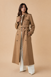 Trench long camel double ceinture | Vue de face | Lounelle Paris