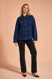 Veste en jean bleu foncé ample | Vue de face | Lounelle Paris