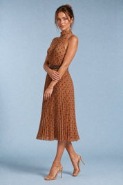 Robe marron à pois col licou | Vue de profil | Lounelle Paris