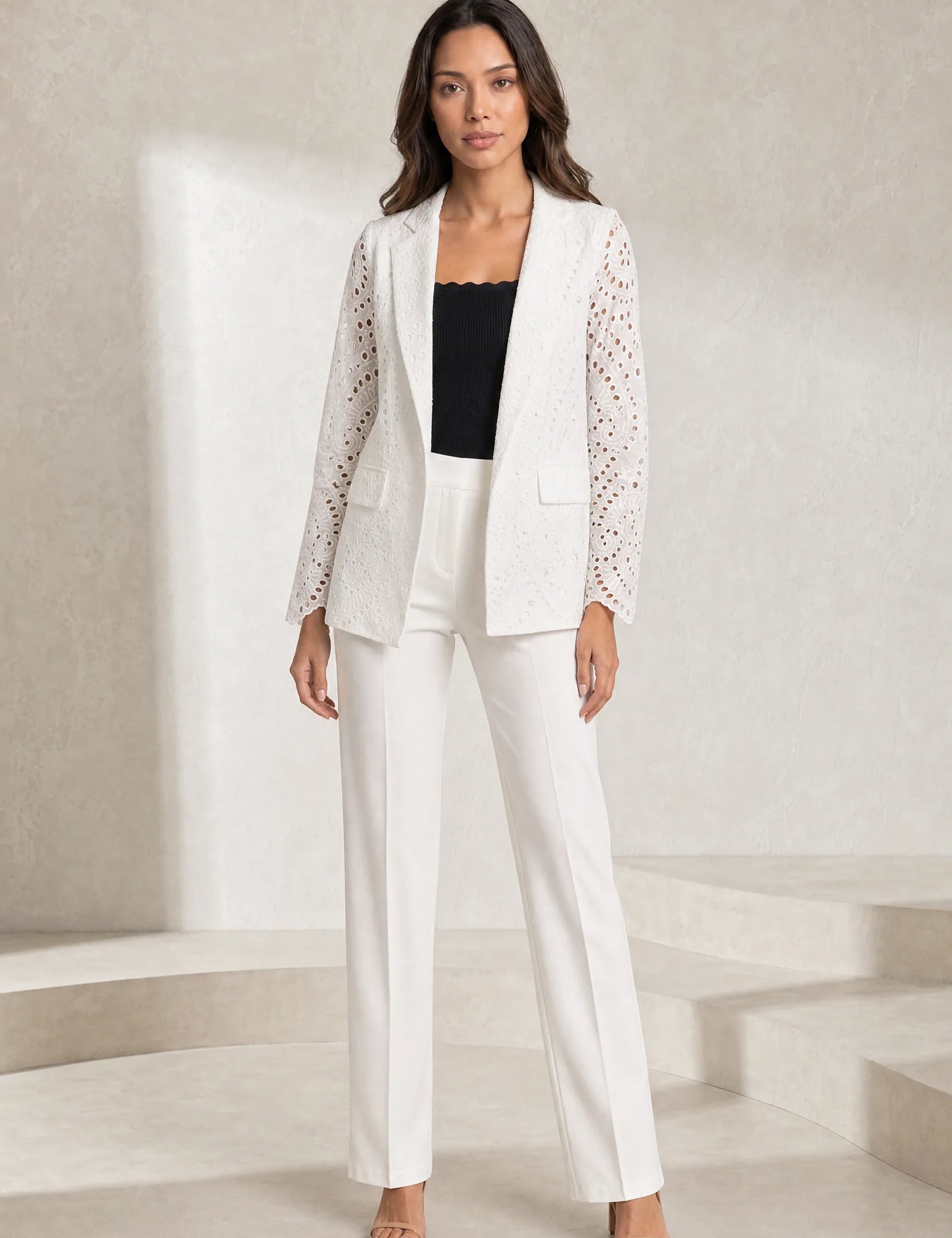 Blazer blanc ajouré mi-long | Lounelle Paris