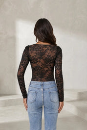Body noir dentelle encolure carrée | Lounelle Paris