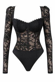 Body noir dentelle encolure carrée | Lounelle Paris