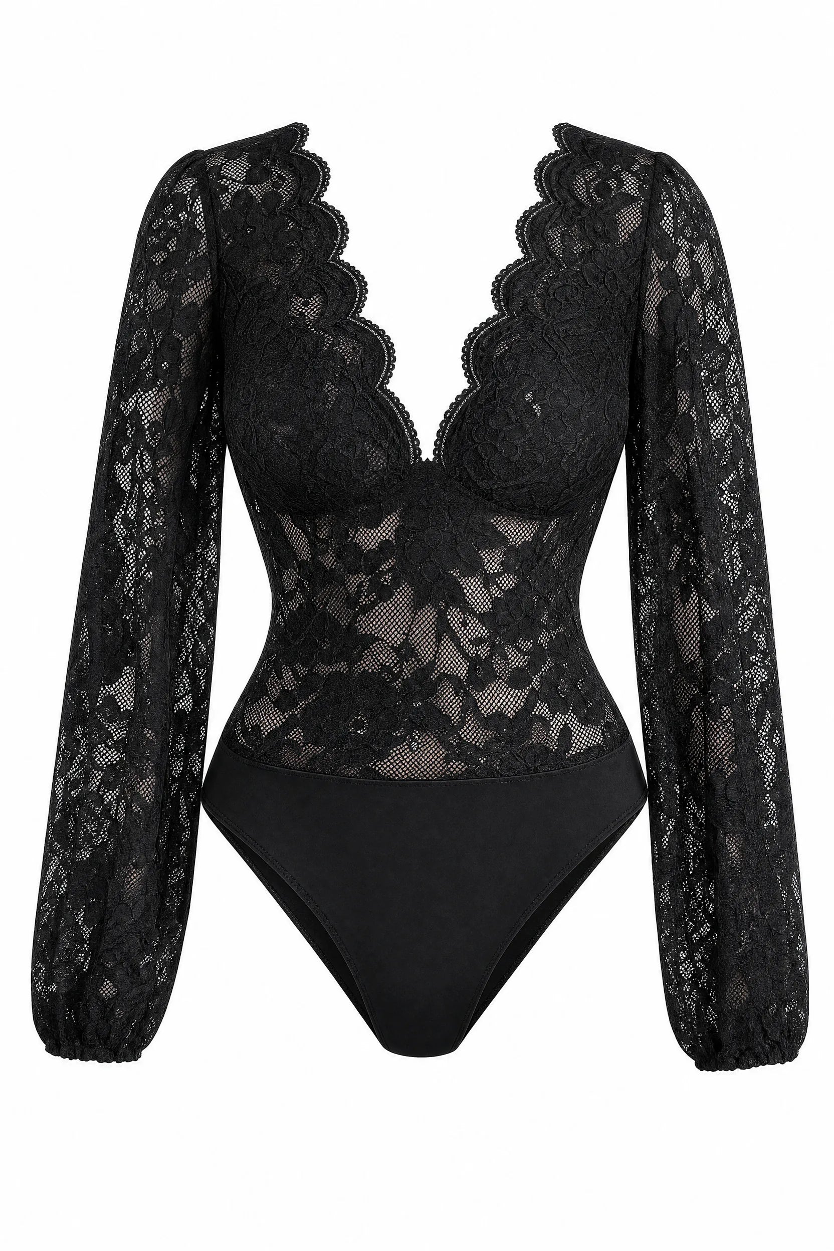 Body noir en dentelle manches longues | Lounelle Paris