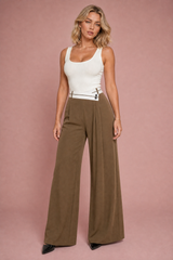 High-Waisted Wrap-Front Wide-Leg Pants