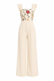 Combinaison beige col carré jambes larges | Lounelle Paris