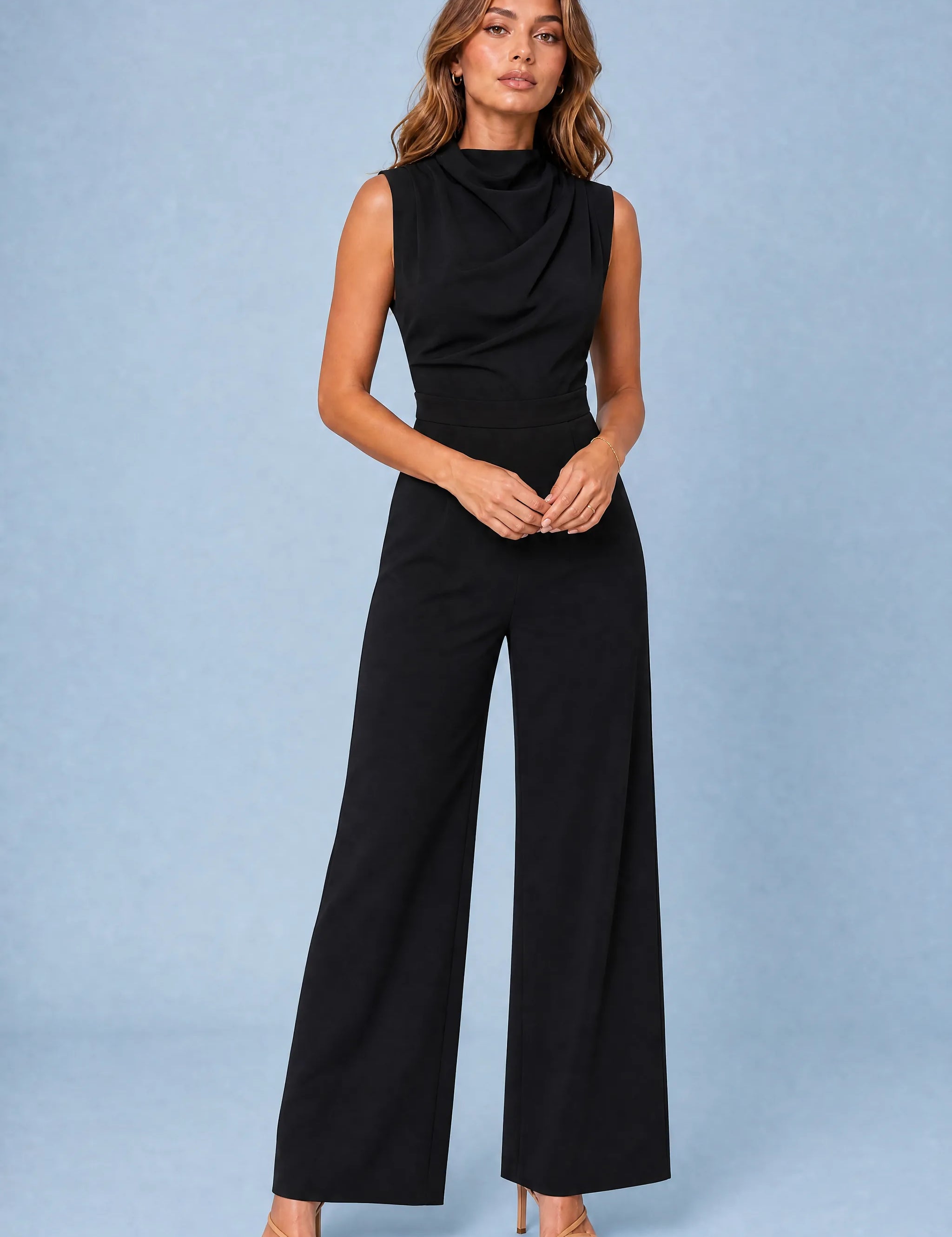 Combinaison fluide col drapé | Variante Noir | Lounelle Paris