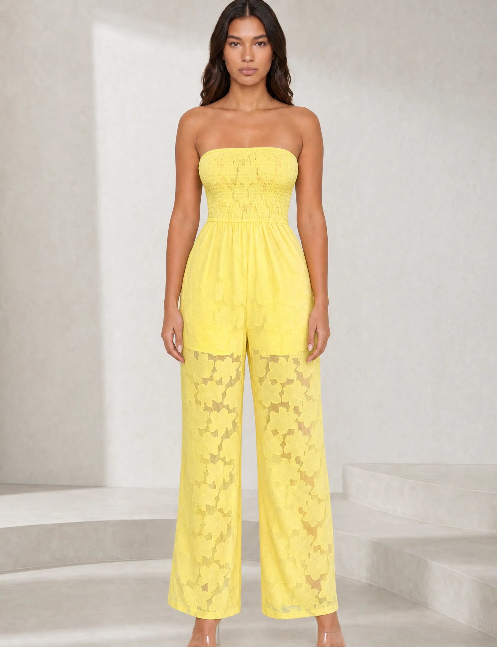 Combinaison jaune bandeau transparente | Lounelle Paris