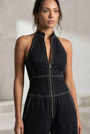 Combinaison noire sans manches col montant | Lounelle Paris
