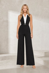 Combinaison noire sans manches col revers