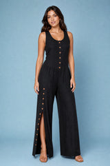 Sleeveless Button-Front Jumpsuit