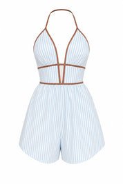 Combishort bleu rayé dos nu | Lounelle Paris