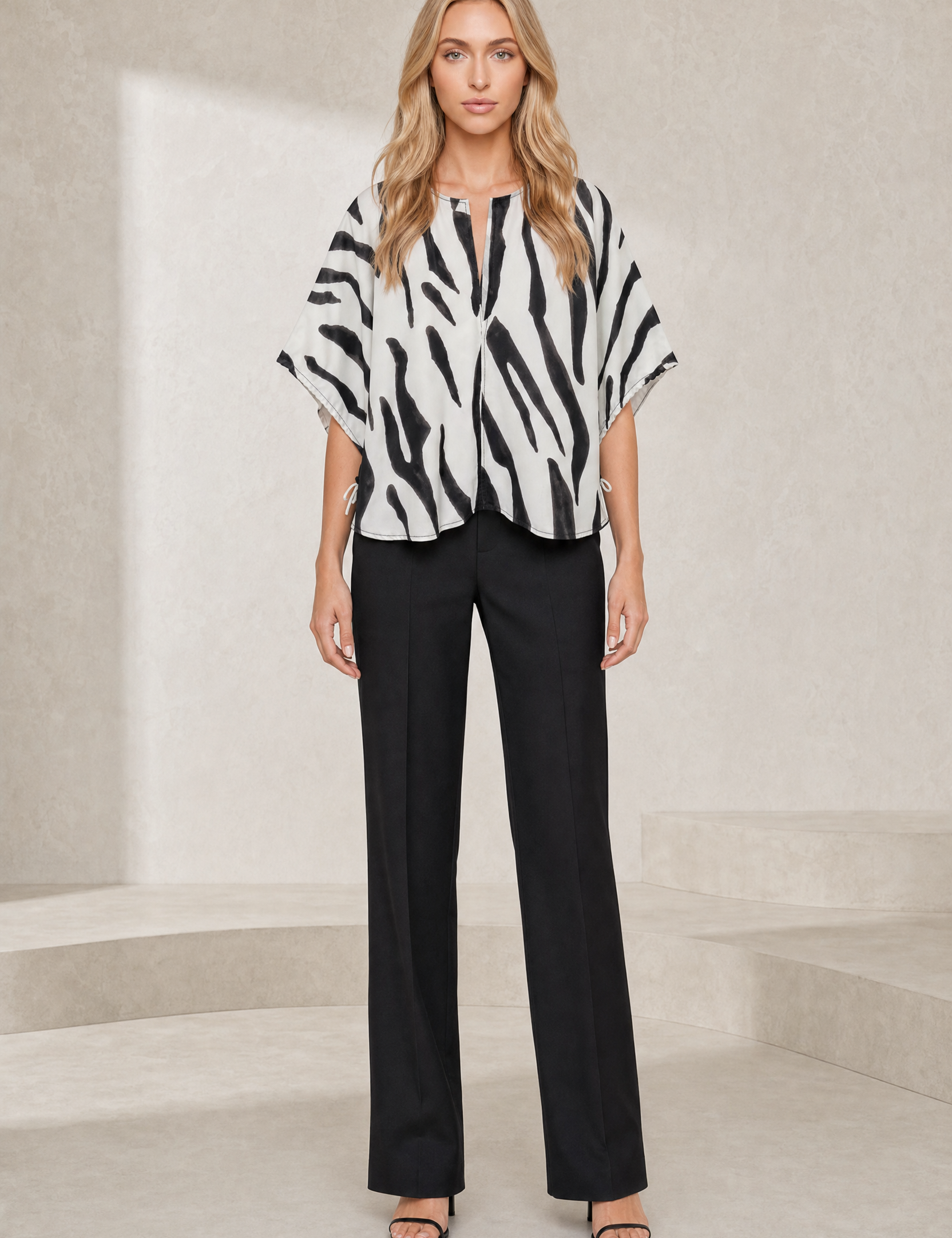 Blouse ample imprimé zébré col fendu | Lounelle Paris