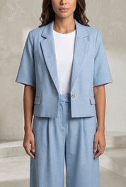 Tailleur pantalon bleu clair manches courtes | Lounelle Paris