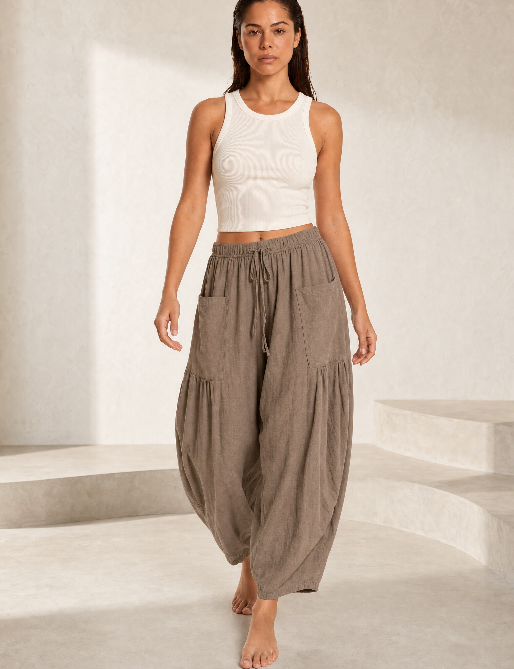 Pantalon large taille haute plissé | Lounelle Paris