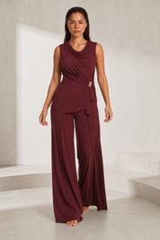 Ensemble bordeaux col drapé asymétrique | Lounelle Paris