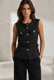 Gilet sans manches tweed ceinturé | Lounelle Paris