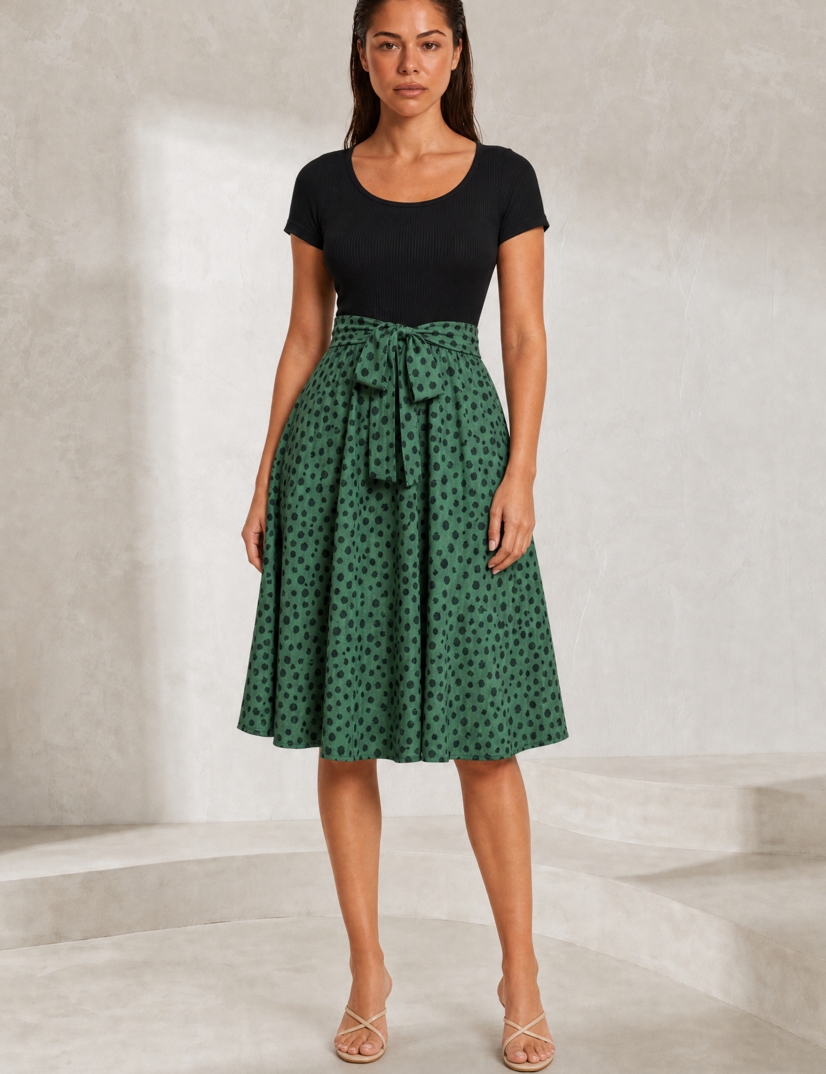 Robe bi-matière à pois | Lounelle Paris