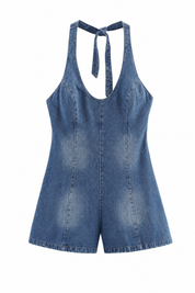 Combishort bleu col licou dos nu | Lounelle Paris