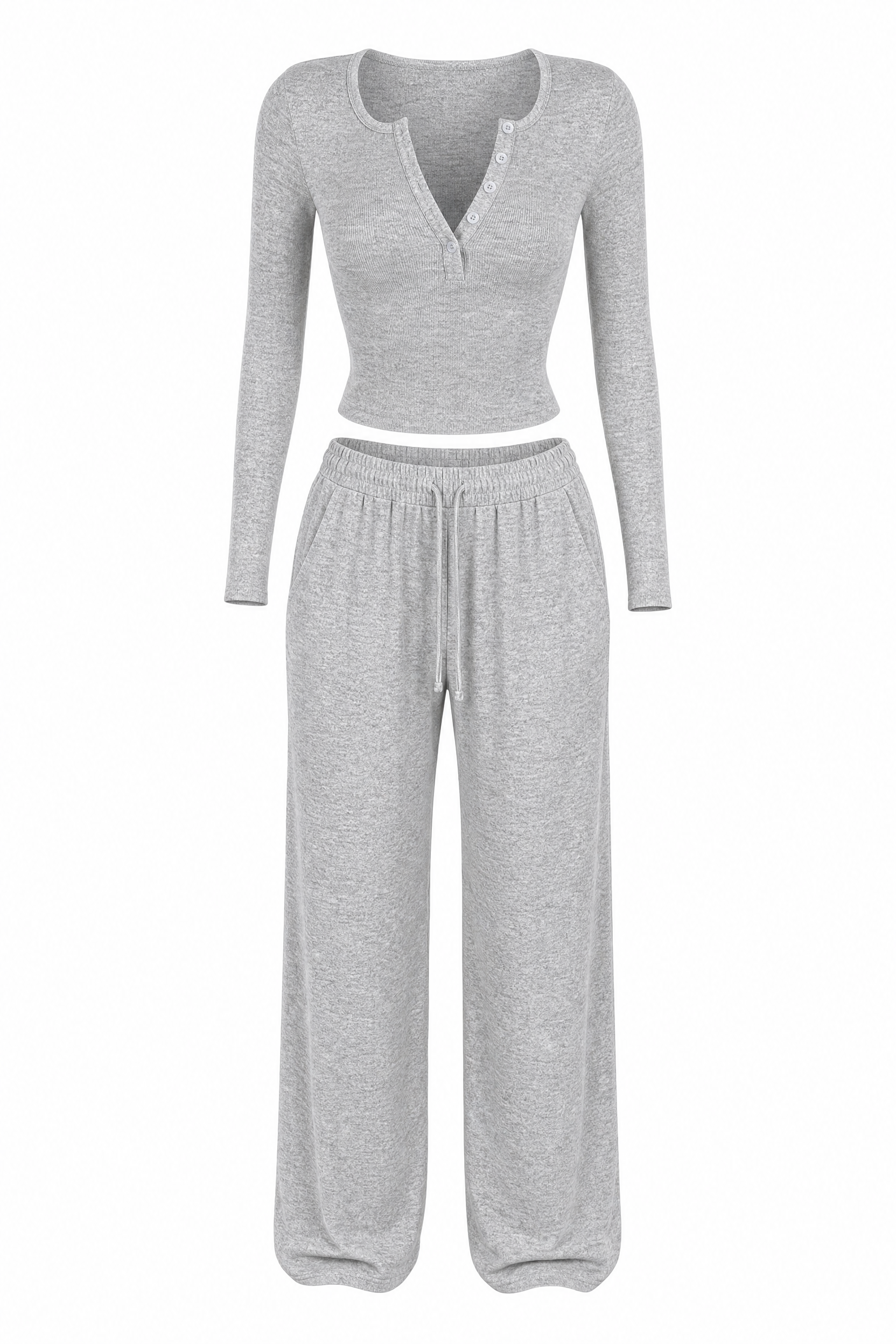 Ensemble pantalon large col V boutonné | Lounelle Paris