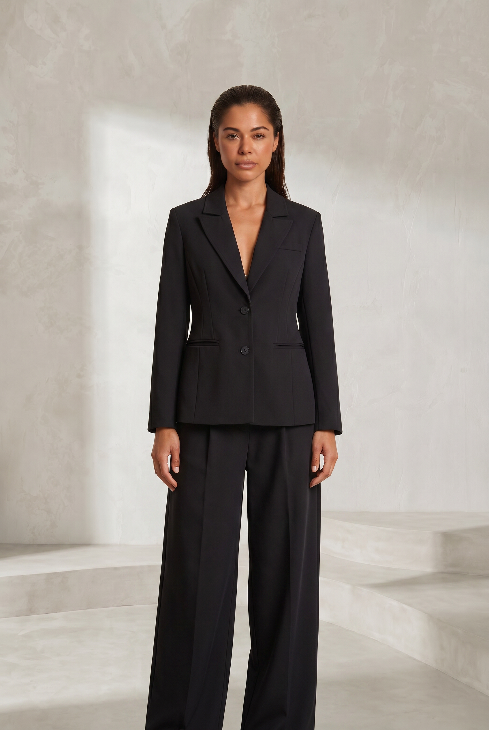Ensemble noir blazer pantalon large | Lounelle Paris