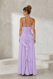 Pleated Ruffle Halter Maxi Dress