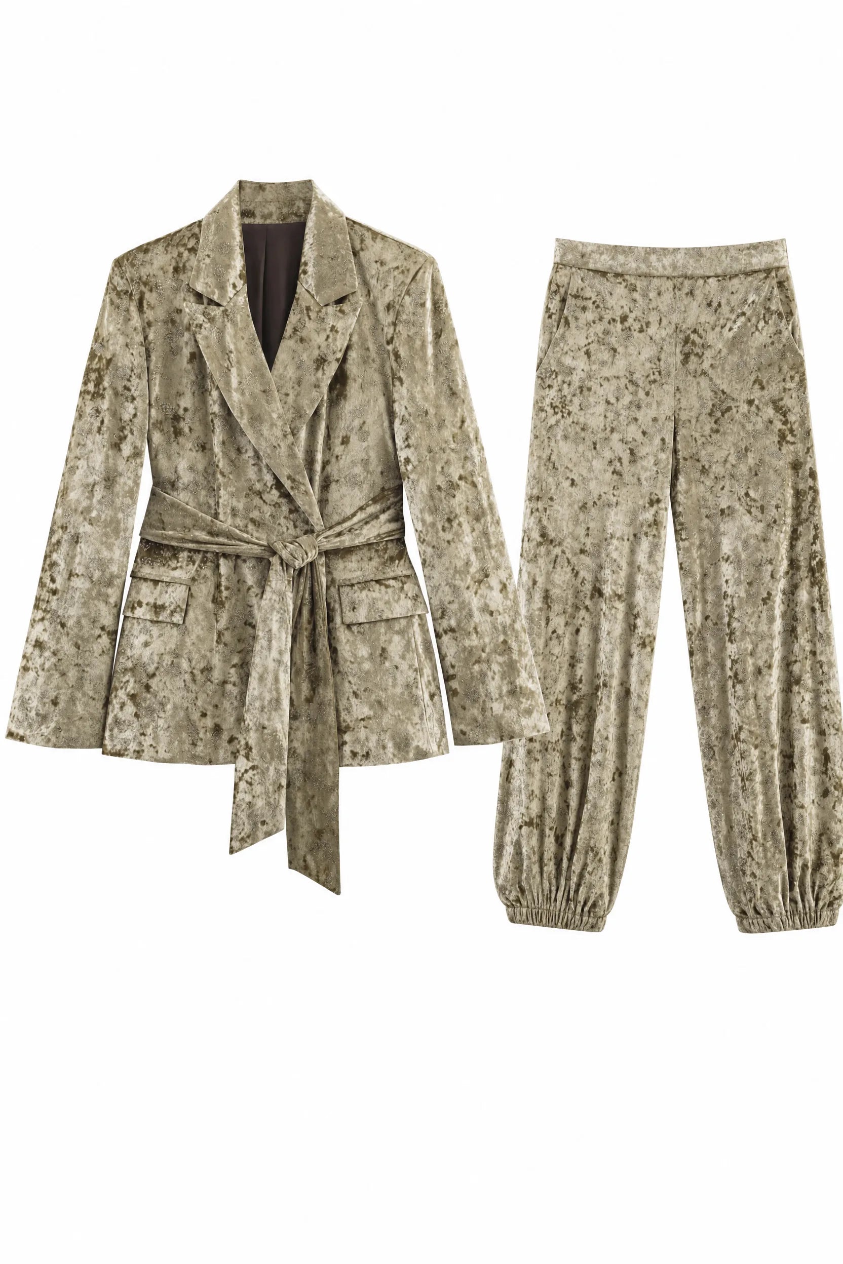 Ensemble beige en velours ceinturé | Lounelle Paris