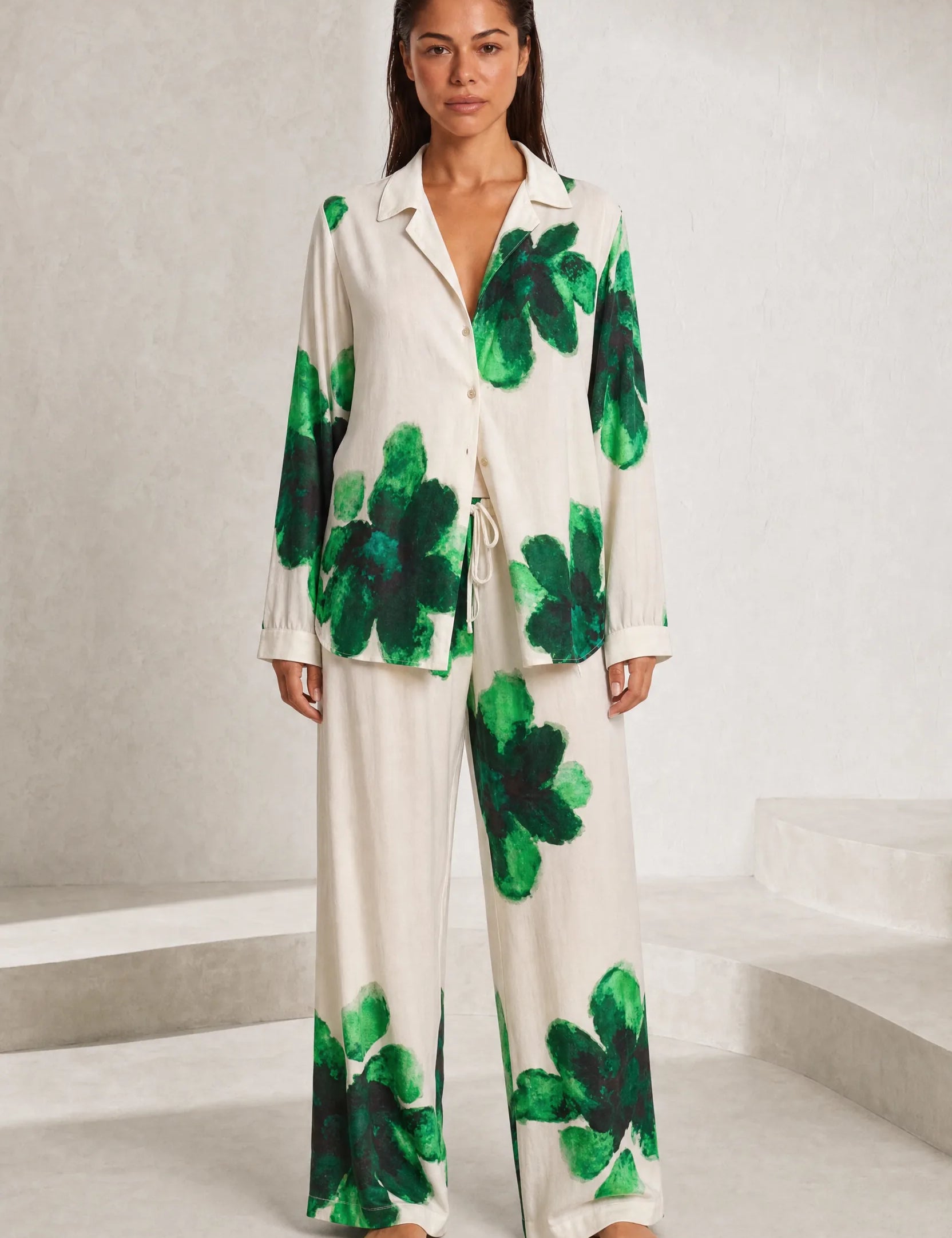 Ensemble écru fluide imprimé floral | Lounelle Paris