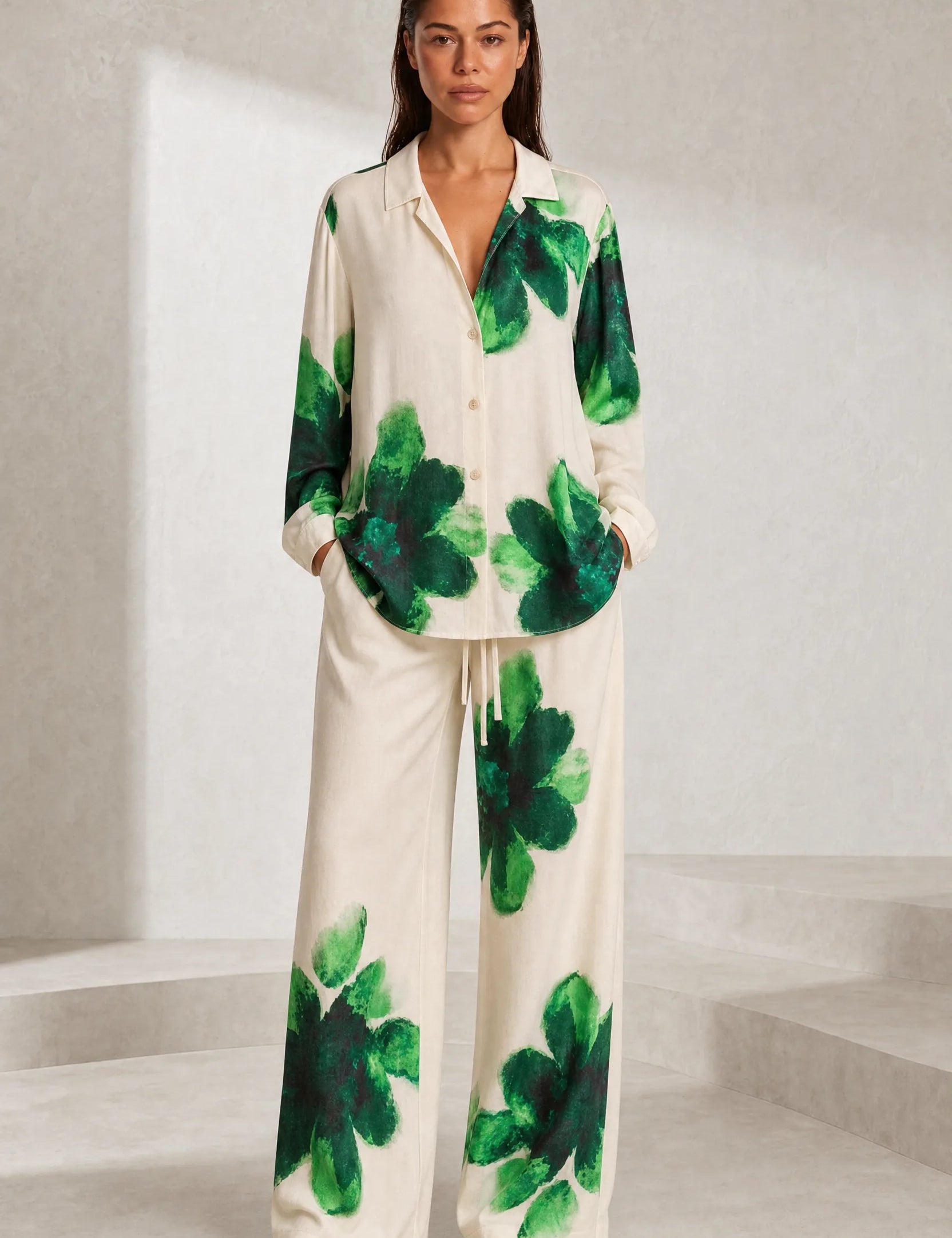 Ensemble écru fluide imprimé floral | Lounelle Paris