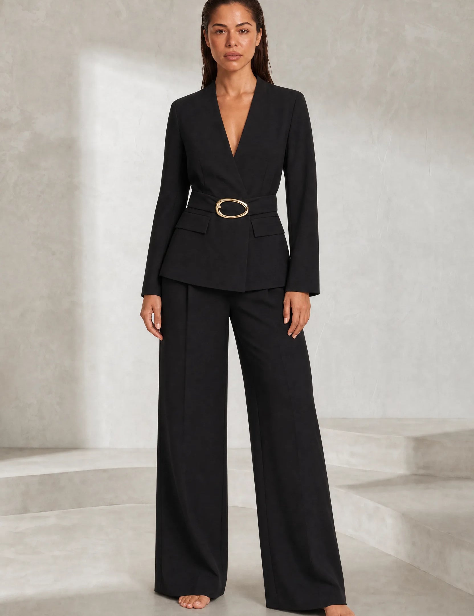 Ensemble noir ceinturé taille haute | Lounelle Paris