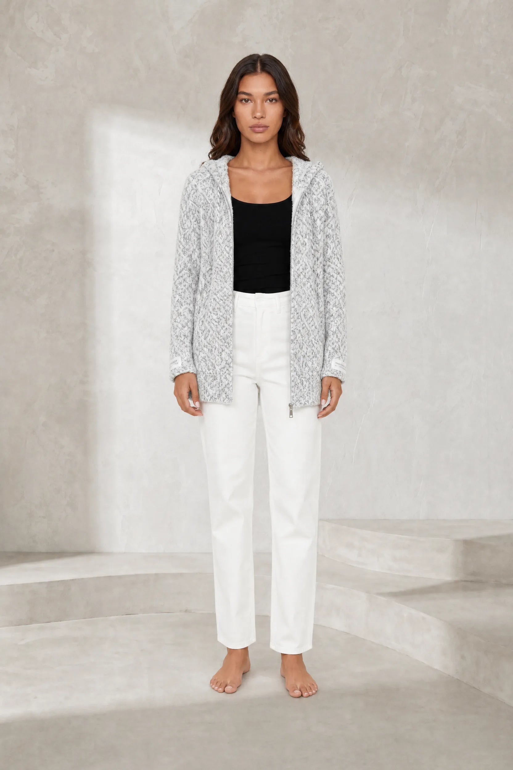 Gilet en maille à capuche zippé | Lounelle Paris