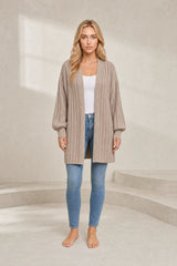 Gilet long beige manches bouffantes