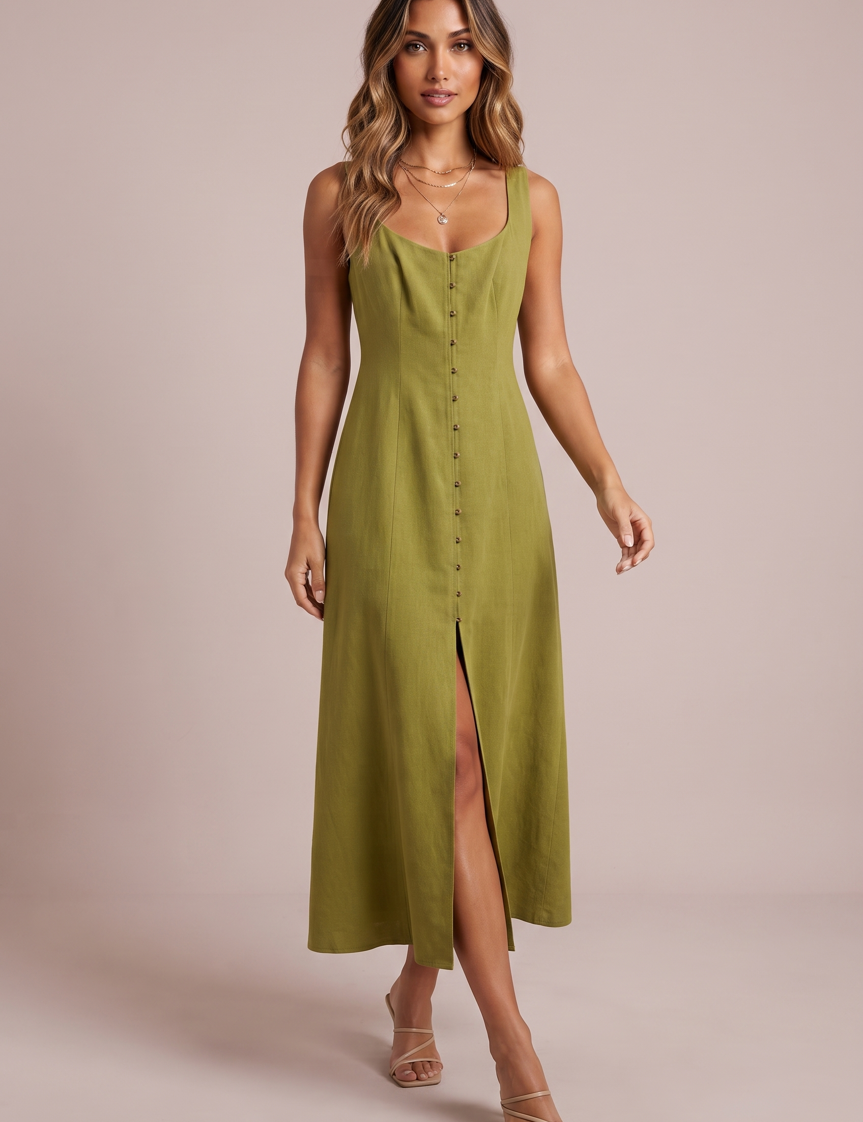 Robe midi à encolure carrée | Vue de face | Lounelle Paris