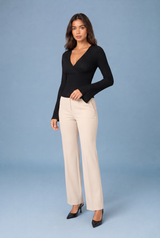 Ribbed V-Neck Top with Flared Sleeves