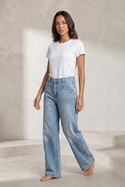 Jean bleu ample taille mi-haute | Lounelle Paris