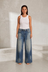 Jean bleu ample taille rabattable